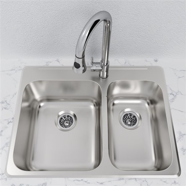 Cantrio Koncepts Double Basin Undermount Kitchen Sink - S Steel - 27-in x 20-in