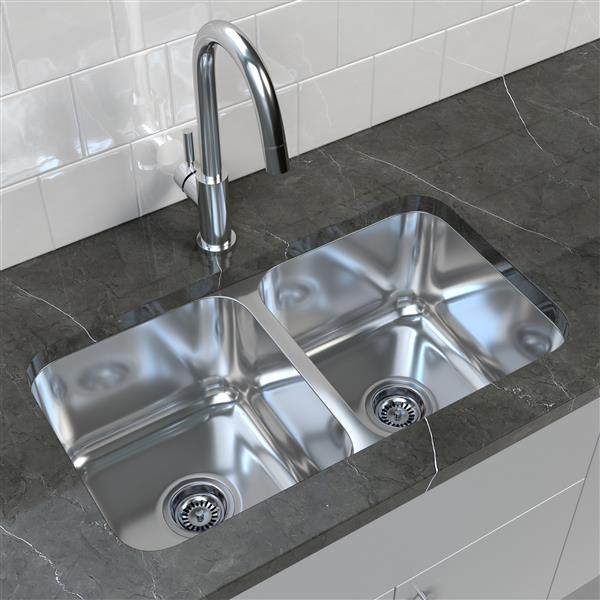 Cantrio Koncepts Double Basin Undermount Kitchen Sink-S Steel - 32.25"x18.5"