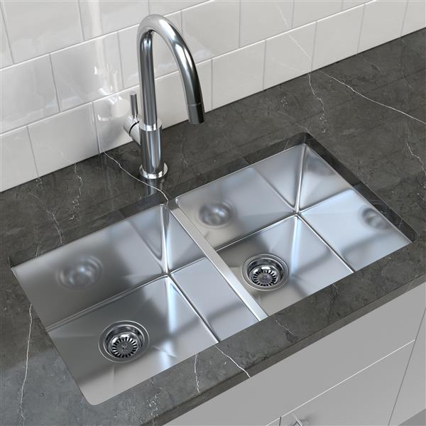 Cantrio Koncepts Stainless Steel Double Undermount Kitchen Sink - 32" x 18"