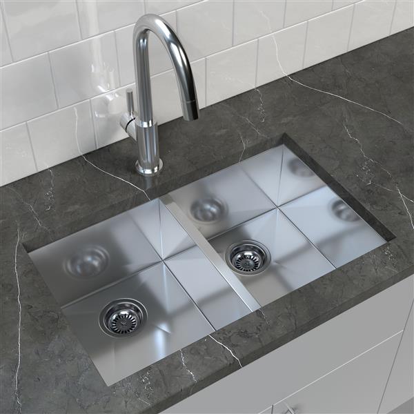 Cantrio Koncepts Stainless Steel Double Undermount Kitchen Sink - 32" x 18"