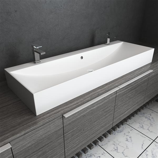 Cantrio Koncepts Double-Faucet Modern Trough Sink - 46" x 12" x 5.5"