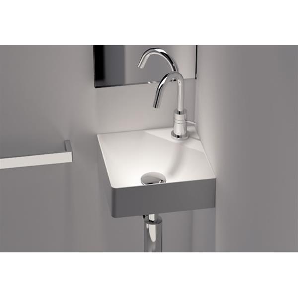Cantrio Koncepts Wall-Mounted Corner Bathroom Sink - White - Square - 11.8"