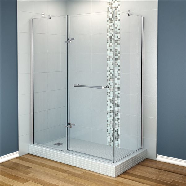 Shower Enclosure In Polished Chrome, Maax Sliding Shower Door Installation