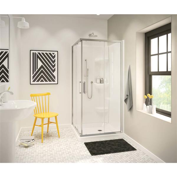 MAAX 36.13in White Square Corner Shower Base with Center Drain Réno