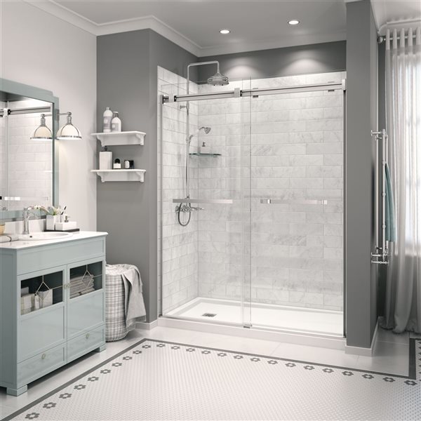 Base de douche Vertiges par Turin blanche avec drain à droite 36 x