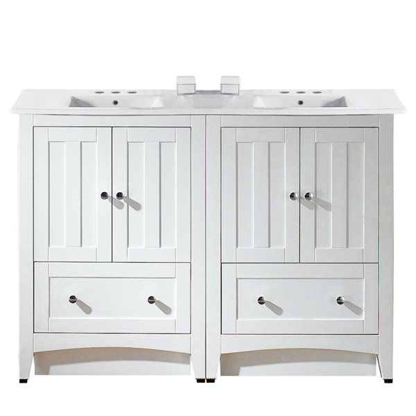 American Imaginations Xena Farmhouse 48 In White Double Sink Bathroom Vanity With Ceramic Top Ai 19492 Reno Depot