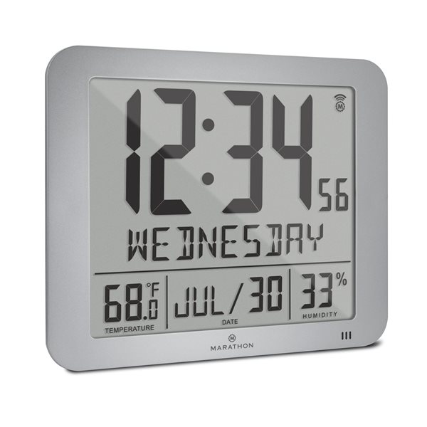 Marathon Slim-Jumbo Grey Digital Wall Clock with Temperature & Humidity