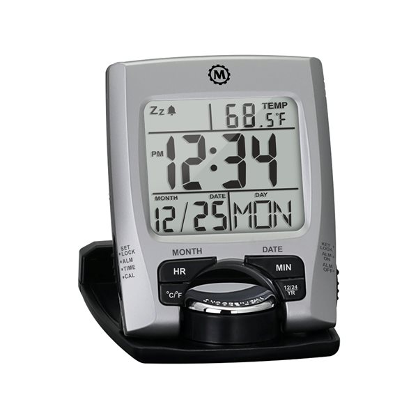 Marathon Silver Square Travel Alarm Clock