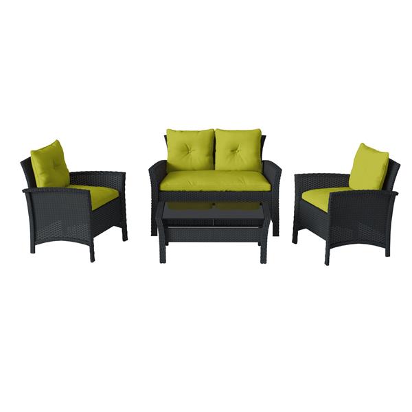 Corliving 4 Pc Black Lime Green Rattan Wicker Patio Set Pcs 513 S Reno Depot