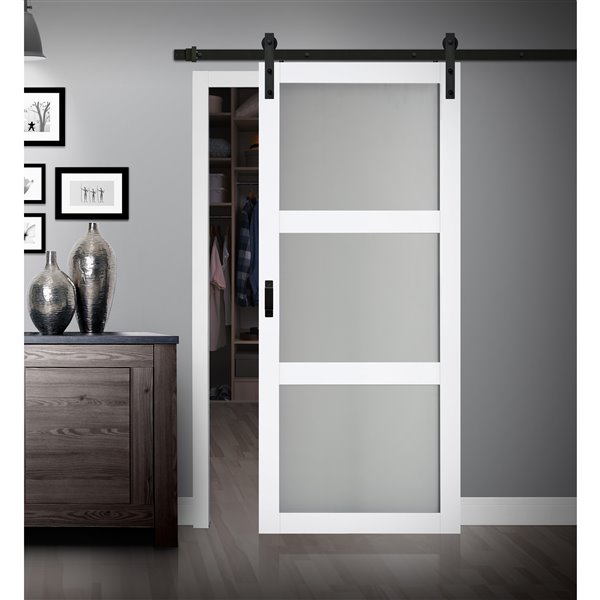 White Frosted Glass Sliding Barn Door, Frosted Glass Sliding Barn Door