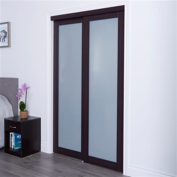Reliabilt Renin 72 In X 80 In Dark Brown Sliding Frosted Glass