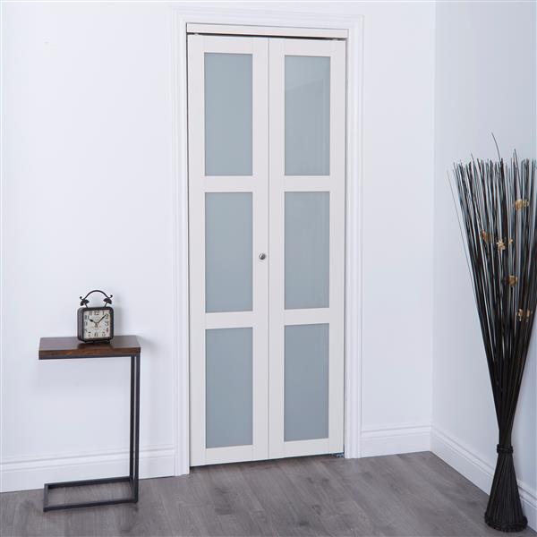 White Frosted Glass Closet Door, Mirror Bifold Doors 48 X 80