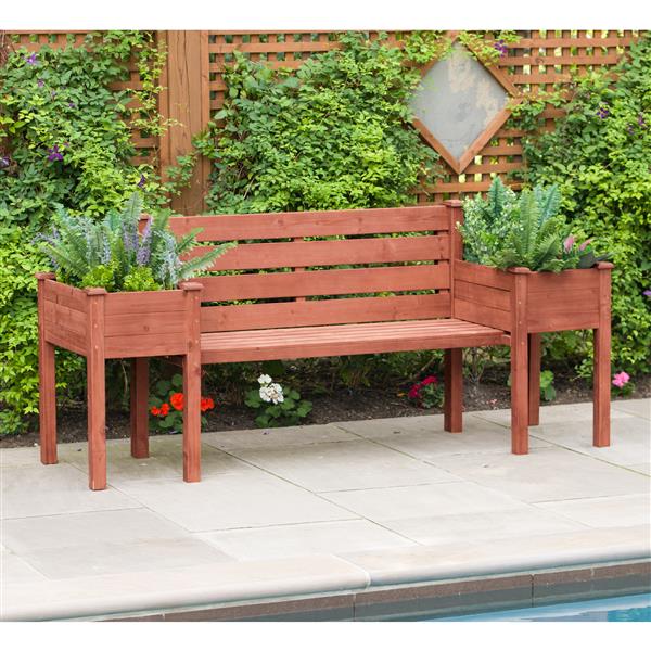 Leisure Season Wooden Bench With Planters 79 X 20 X 38
