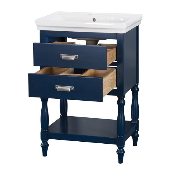 Foremost Cherie 24-in Royal Blue Single Sink Bathroom Vanity with White ...