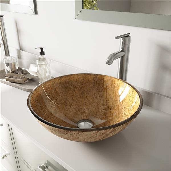 Vigo Glass Vessel Bathroom Sink With Faucet Amber Vgt163 Reno