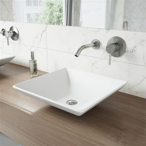 Vigo Vessel Bathroom Sink With Wall Mount Faucet White Vgt1021