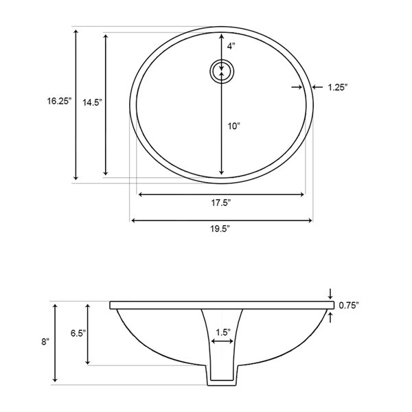 American Imaginations Undermount Sink - 19.5-in x 5-in - White AI 