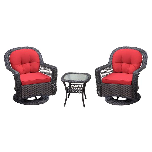 Henryka Outdoor 3 Piece Conversation, Patio Furniture Conversation Set With Swivel Chairs