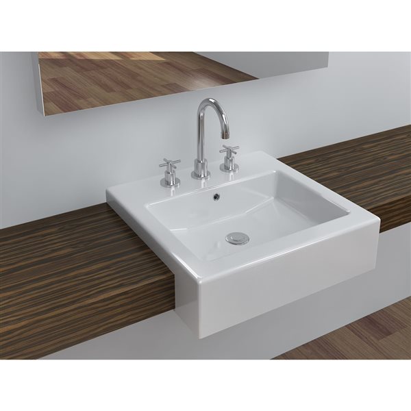 Cantrio Koncepts Semi-Recessed Bathroom Sink with Overflow - White
