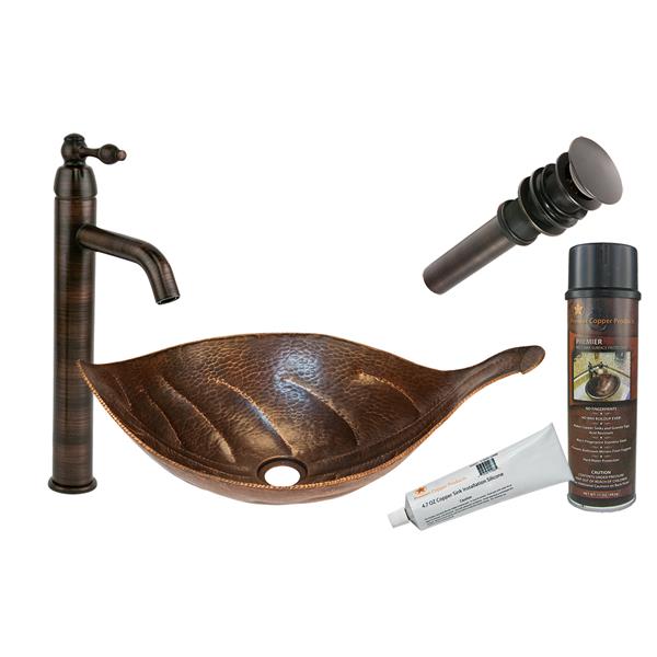 Premier Copper Products Leaf Copper Sink with Faucet and Drain