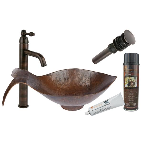 Premier Copper Products Fish Copper Sink with Faucet and Drain