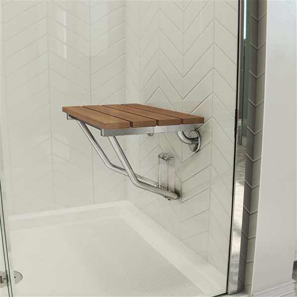 DreamLine Shower Seat 15 in x 20 in Wood Chrome SHST 01 TK