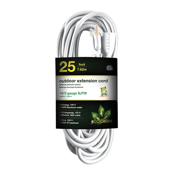 Gogreen Power Outdoor Extension Cord - 16/3 Sjtw - 25-Ft - White GG-13725WH - Reno-Depot