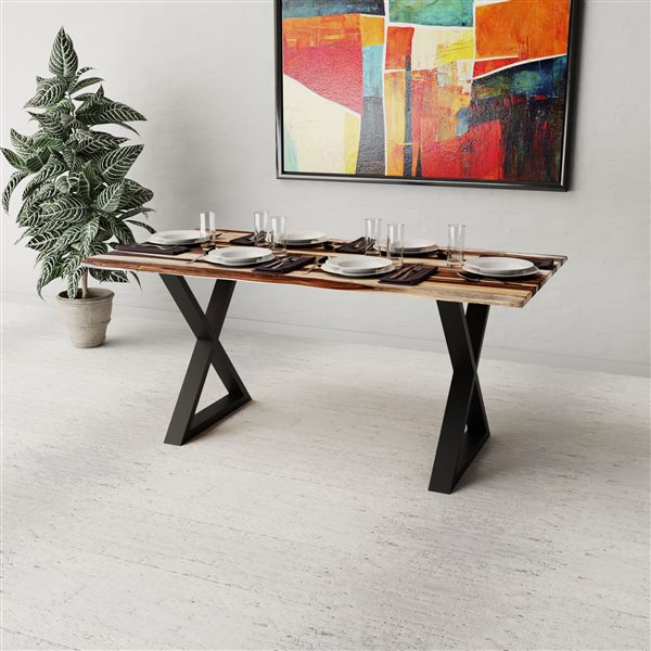 Corcoran Sheesham Live Edge 67'' Dining Table with Black X-legs