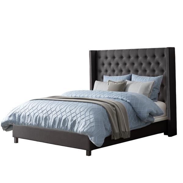 Lit/tête de lit avec côtés capitonnés, gris foncé, grand lit