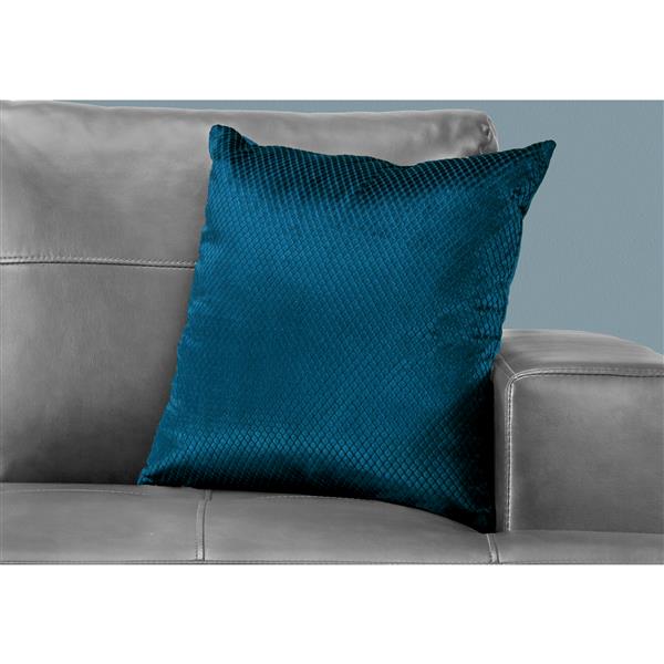 Coussin décoratif, velours côtelé, 18" x 18", bleu
