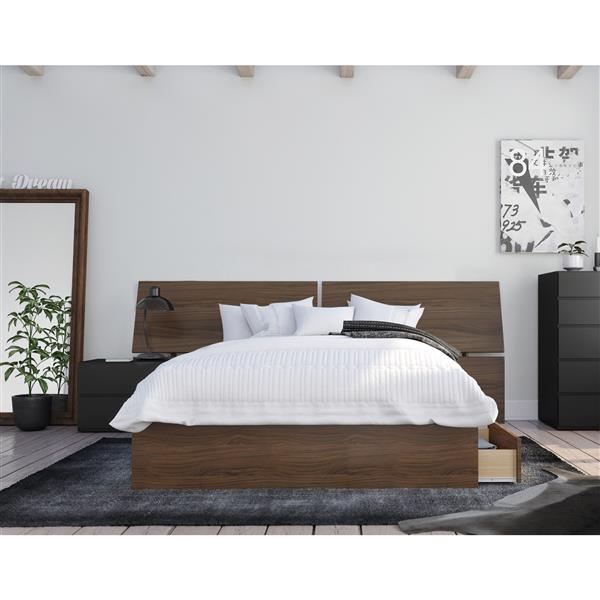 Nexera Moxy Contemporary Full Bedroom Set 3 Pieces Walnut Black 402123 Reno Depot