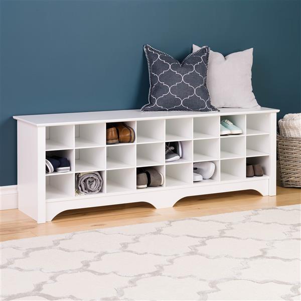 Prepac Shoe Storage Cubby Bench - 24 pair - White - 60-in