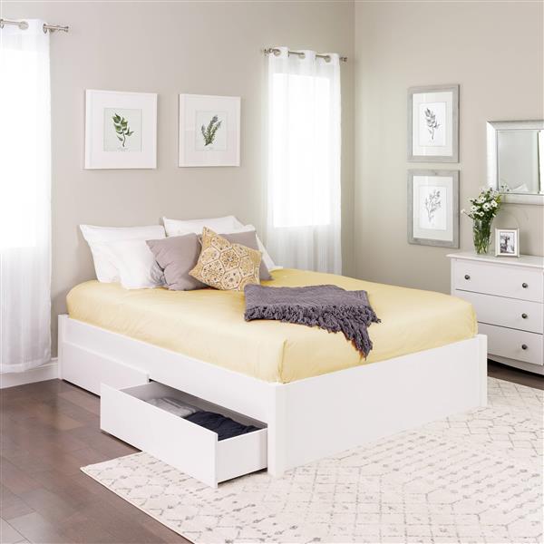 Prepac Select Platform Bed with 4 Drawers - White - Queen