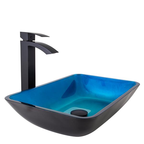 Lavabo de salle de bains noir mat Cavalli de VIGO, robinet noir mat, 15 po  VGT1435