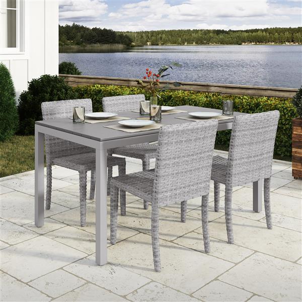 Corliving Outdoor Dining Set 1 Table And 4 Chairs Blended Grey Grey Pcl 265 Z1 Reno Depot