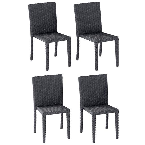 CorLiving PCL-205-Z2 7 Piece Black Outdoor Oblong Dining Set Distressed Charcoal Grey Dining Chairs 