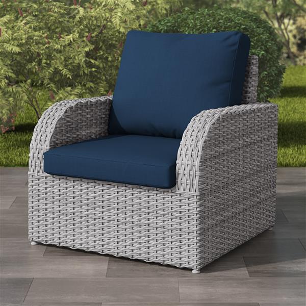 Corliving Blended Grey Resin Wicker Patio Chair Navy Blue 32