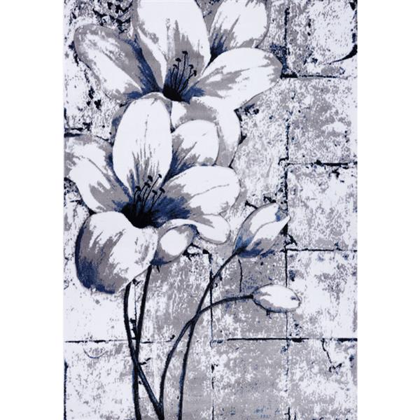 La Dole Rugs® Tulip Floral Rectangular Rug - 8' x 11' - Grey/Blue