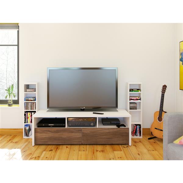 Nexera Liber T Tv Stand And Audio Cabinet White And Walnut 400615