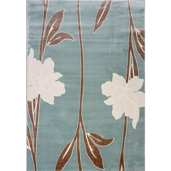 Tapis floral contemporain «Gray», 5' x 8', bleu