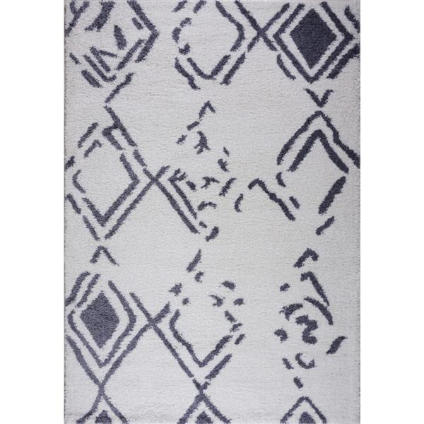 Gros tapis à poil long abstrait «Kenitra», 3' x 10', blanc