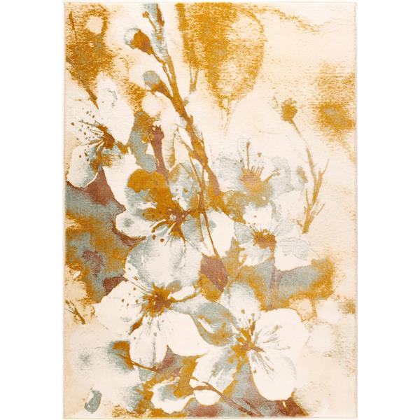 Tapis peinture floral abstrait, 7' x 10', beige/crème
