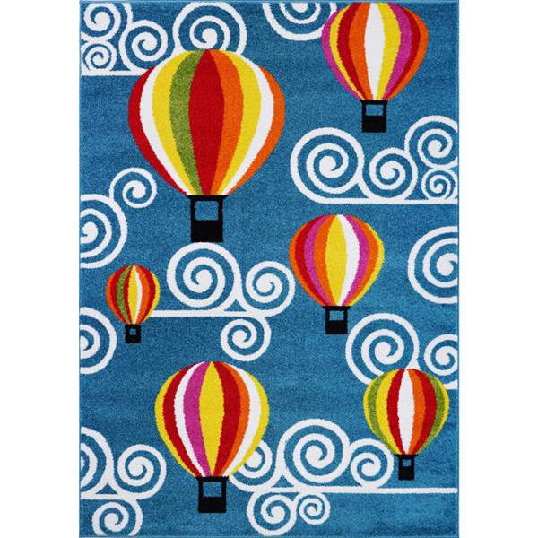 Tapis pour enfants montgolfière et ciel, 6' x 9', bleu