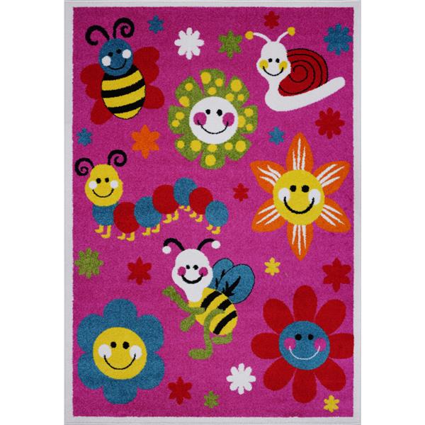 Tapis pour enfants avec abeilles et fleurs, 8' x 11', rose