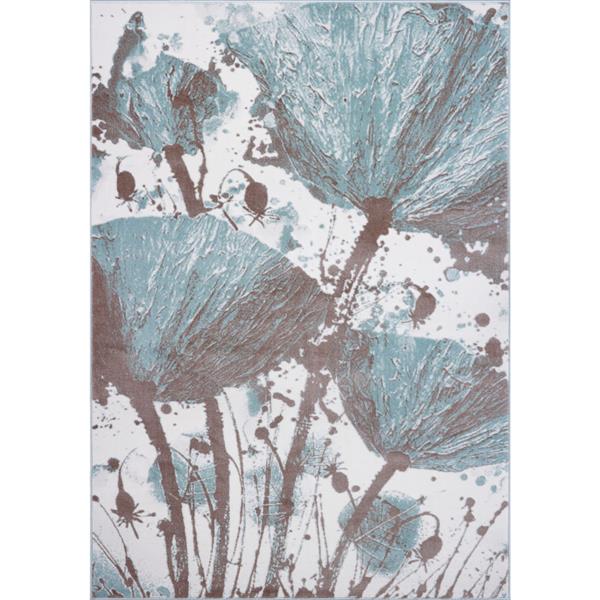Tapis floral abstrait «Poppy», 8' x 11', bleu/crème