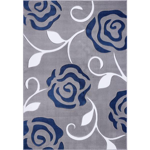 Tapis rose rectangulaire européen, 5' x 8', gris/bleu