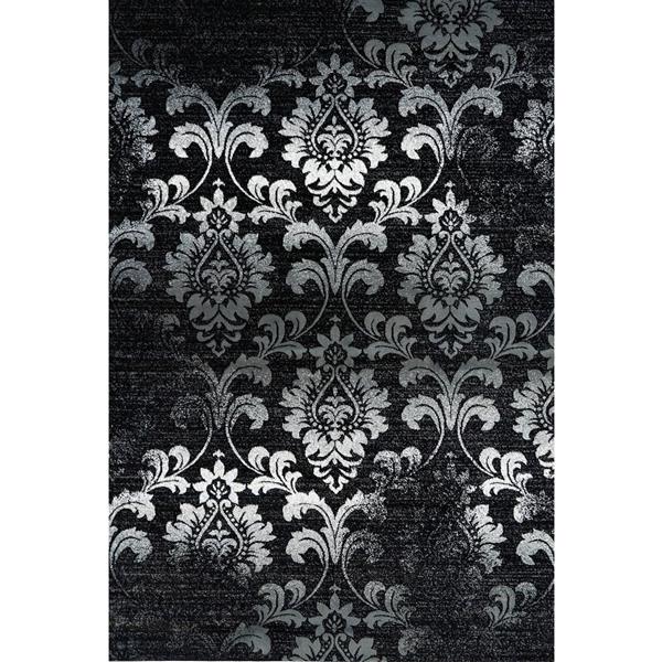 Tapis contemporain floral «Parma», 7' x 10', noir/gris