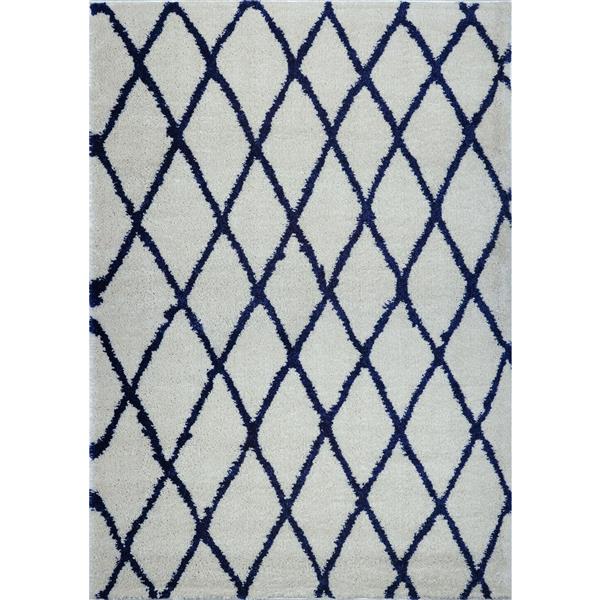 Tapis géométrique «Trellis», 5' x 8', ivoire/ bleu marine