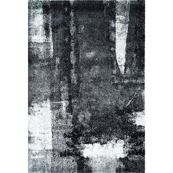 Tapis abstrait, 5,3' x 7,5', polypropylène, noir/blanc
