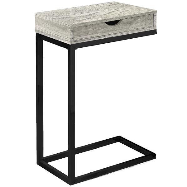 Table d'appoint avec tiroir,  base noire et faux bois gris